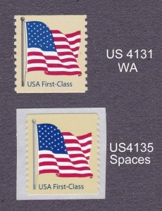 Singles 41c Flag ND US 4131 WA, US 4135 Spaces / Round Corners Lot (2) MNH F-VF