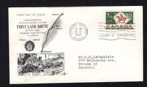 Canada #413 ( 1963 Postal Rider issue)  addressed Rosecraft cachet FDC