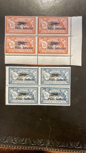 France #YTPA1-YTPA2, Scott C1-C2  Blocks MNH CV € 1,900.00 1927 Plane Overprint