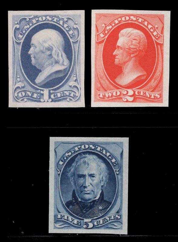 MOMEN: US STAMPS #182P3, 183P3, 185P3 1879 PROOF ON INDIA LOT #85234*