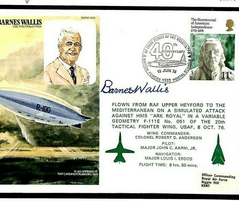 GB RAF Cover SIGNED *Barnes Wallis* 1976 Autograph INVENTOR Bouncing Bomb 989c