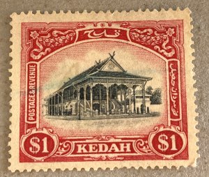Malaya Kedah 42 / 1921-1936 Red & Black $1 Council Chamber Stamp, Used
