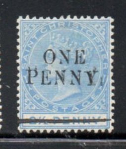 St Christopher Sc 22 1888 One Penny ovpt on 2 1/2 d Victoria stamp mint