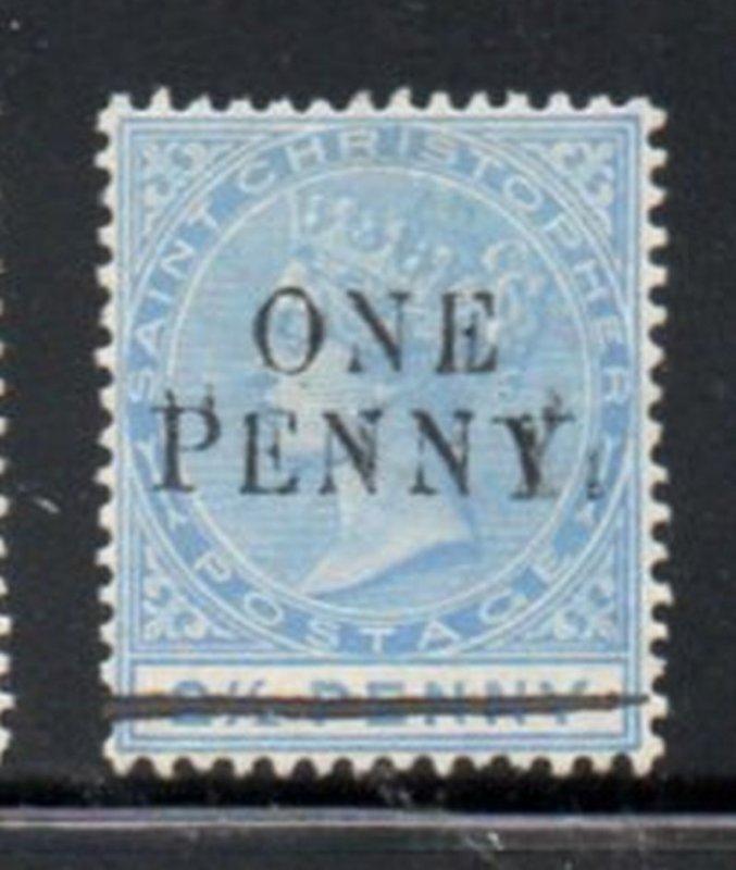 St Christopher Sc 22 1888 One Penny ovpt on 2 1/2 d Victoria stamp mint