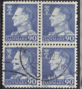 DENMARK SCOTT# 441 *USED*  90o BLOCK OF 4 1967-71  SEE SCAN