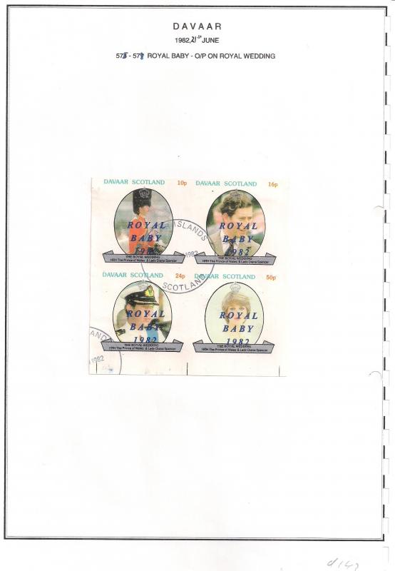 SCOTLAND - DAVAAR - 1982 - Royal Baby o/p - 4v Imperf Sheet - ULH