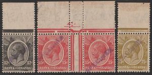 KENYA & UGANDA 1922 KGV 12c, 15c gutter pair & 75c PRESENTATION SPECIMEN MNH **.