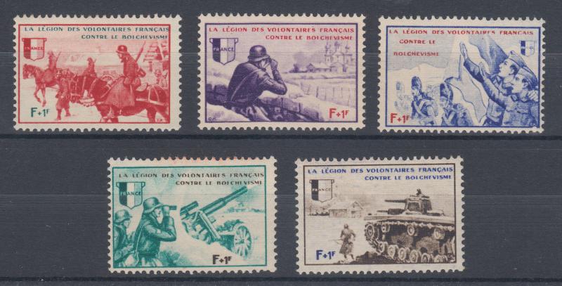 France, 1942 Borodini Legion semi-postals, set of 5 battle scenes, MNH.