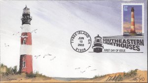 Set of 5 Cambridge Hand Painted FDCs for the 2003 Southeastern Lighthouses Issue