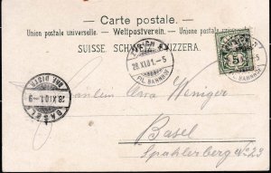 Switzerland 1901 Post Card. 5c Shield & Numeral Zurich Bahnhof to Basel