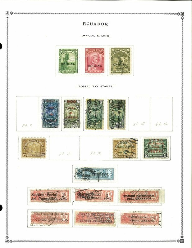 Ecuador 1865-1938 M & U Hinged on Blank Scott Internsational Pages.