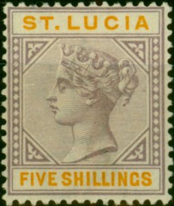 St Lucia 1891 5s Dull Mauve & Orange SG51 Fine & Fresh LMM