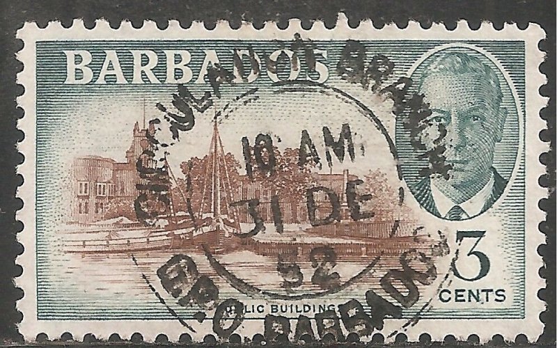 Barbados Stamp - Scott #218/A23 3c Slate & Brown Canc/LH 1950