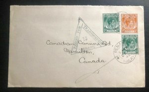 1940 Penang Malaya Commercial Censored Cover To Canners Hamilton Canada