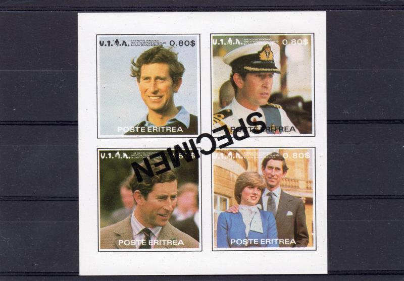 Eritrea 1981 Diana & Charles Royal Wedding Shlt (4) Specimen INVERTED  SG # RW1