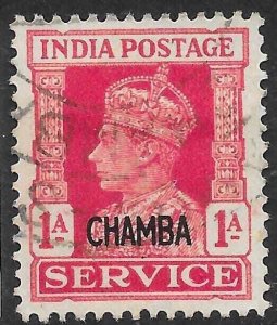 INDIA-CHAMBA SGO76 1941 1a CARMINE OFFICIAL USED