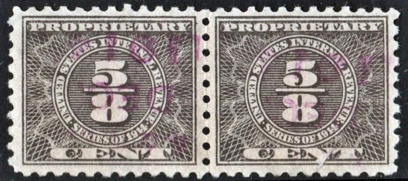 RB48 5/8¢ Proprietary Stamp Horizontal Pair (1914) Used