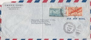 U.S. OMNEX CORP. N.Y. Air Mail 1940s Two Stamps Cover to France- TEAR Ref 44649