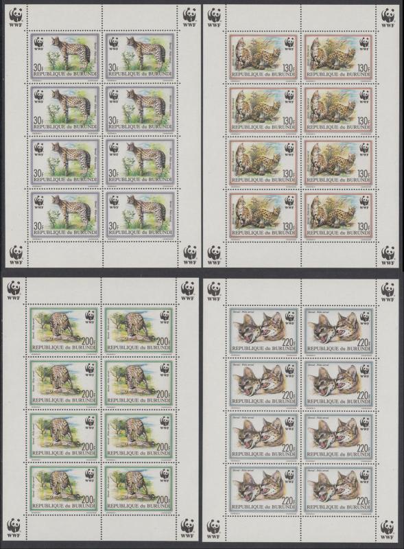 XG-BA113 BURUNDI - Wwf, 1992 Wild Animals, 4 Miniature Sheets MNH