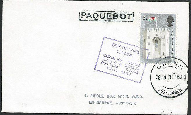 GB SOUTH AFRICA 1970 ship cover EAST LONDON paquebot ......................49746