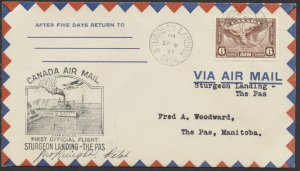 1937 Pilot Signed Flight Cover Sturgeon Landing to The Pas MAN Jack Wight