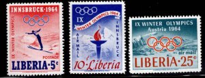 LIBERIA Scott 413, C157-158 MH* Olympic stamp set