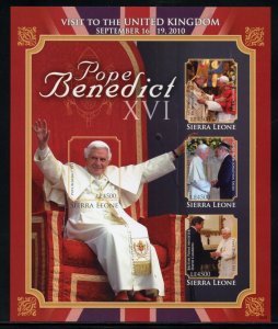 SIERRA LEONE POPE BENEDICT XVI VISITS THE UNITED KINGDOM IMPF SHEET II MINT NH