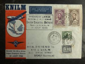 1938 Saigon Vietnam First Flight Cover to Singapore Batavia KNILM 300 Flown FFC