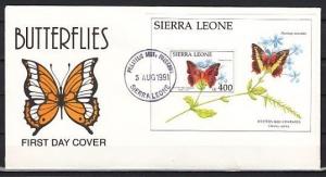 Sierra Leone, Scott cat. 1406. Butterfly s/sheet on a First day cover