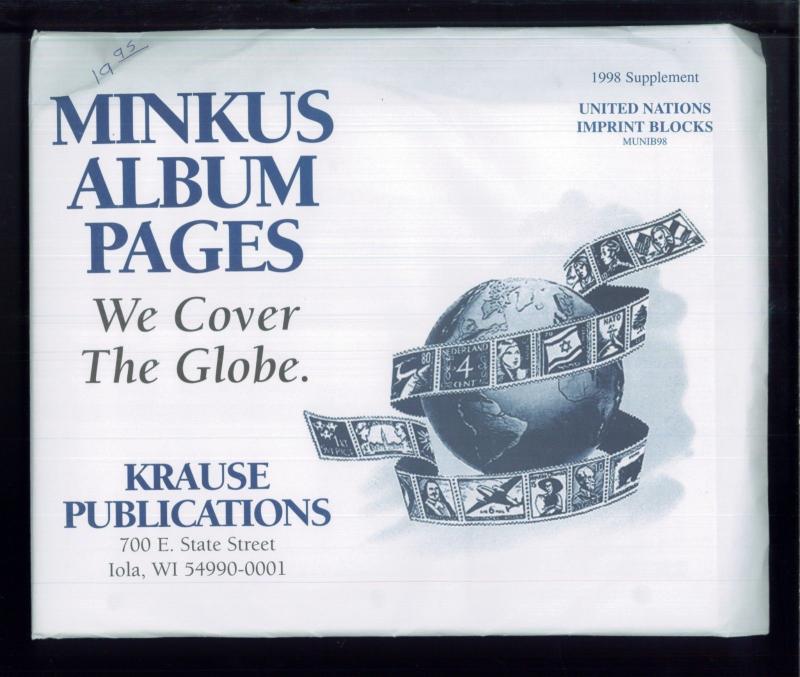 1998 United Nations Imprint Blocks Minkus Stamp Album Supplement Pages