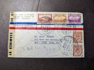 1943 Censored Ecuador Airmail Cover Quito to New York NY USA