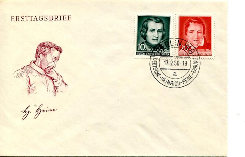 GDR 1956 Heinrich Heine  unaddressed FDC  VF