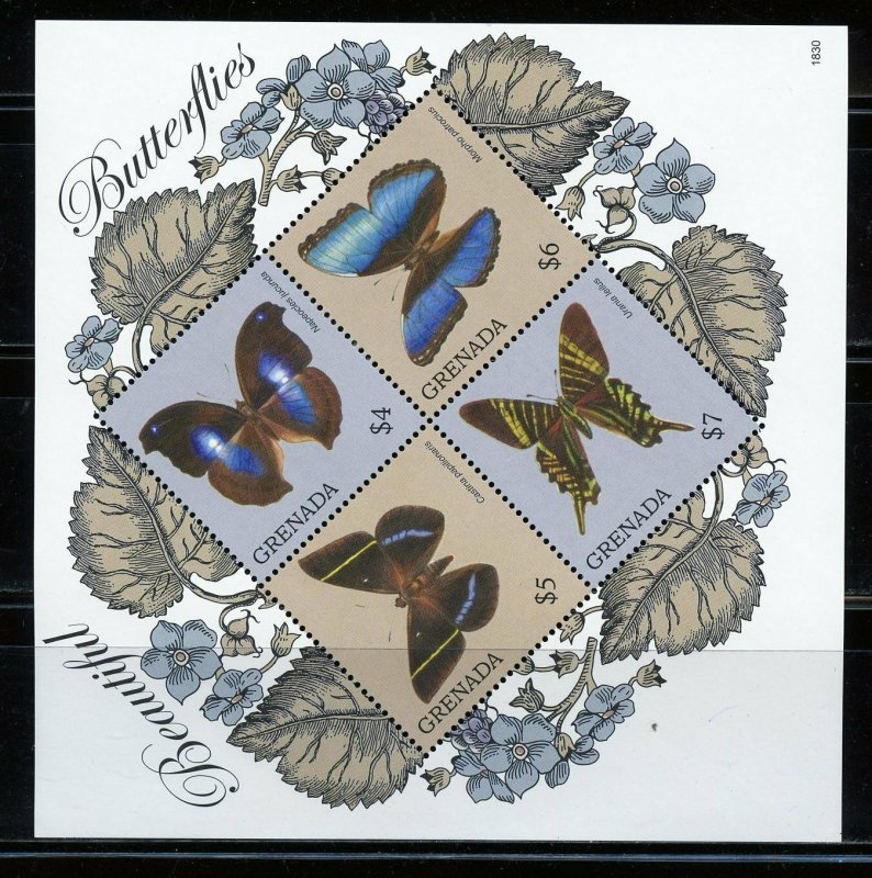 GRENADA  2019 BEAUTIFUL BUTTERFLIES SHEET II  OF FOUR MINT NEVER HINGED 