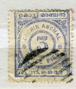 INDIA COCHIN; 1903 early classic Local Numeral issue used SHADE of 3p. value