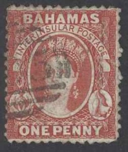 Bahamas Sc# 8 Used 1862 1p brown lake Queen Victoria