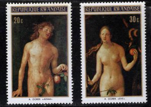 RWANDA Scott 423-424 Adam and Eve stamps