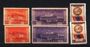 RUSSIA/USSR 1951, 1956 MONGOLIA 2 SETS OF 3 STAMPS (REPRINT) MNH