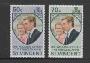 ST. VINCENT #358-359 1973 PRINCESS ANNE WEDDING MINT VF NH O.G bb