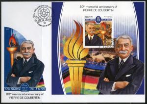 SOLOMON ISLANDS 2017  80th MEMORIAL OF PIERRE DE COUBERTIN OLYMPIC  S/S  FDC