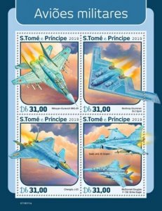 St Thomas - 2019 Military Planes - 4 Stamp Sheet - ST190111a