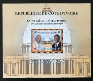2020 Joint Issue Vatican Ivory Coast Côte d'Ivoire 50 years Pope Souvenir Sheet