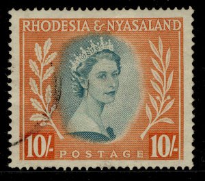 RHODESIA & NYASALAND QEII SG14, 10s dull blue-green & orange, FINE USED. Cat £11