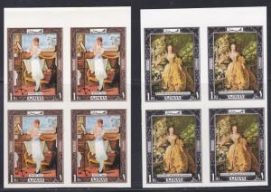 Ajman M # 430-432, Set B, Imperf, Paintings by French Masters, NH Blocks of Four