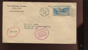 Canal Zone CO3 Airpost Official Used on OB Penalty Cover to Pittsburgh LV9261