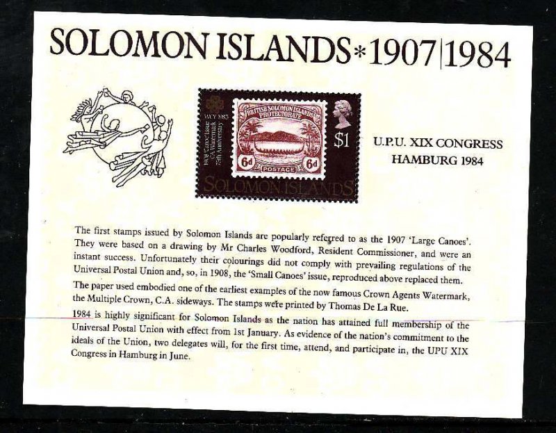 Solomon Is-Sc#525-unused NH sheet-UPU Congress-1984-