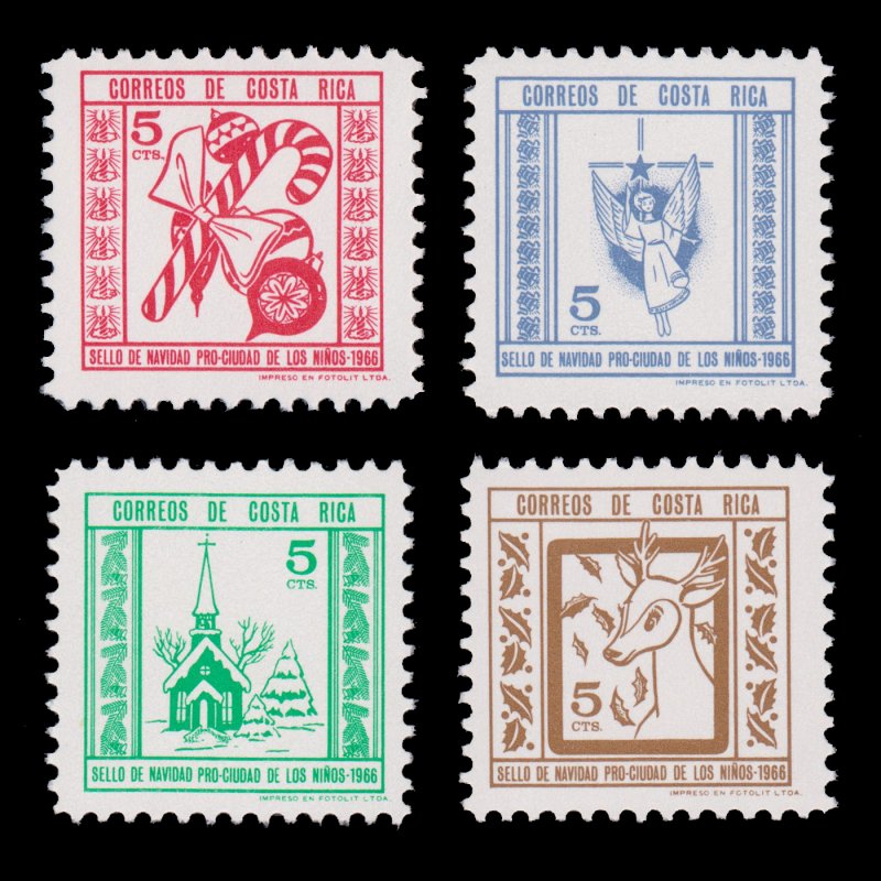 COSTA RICA CHRISTMAS SEAL STAMP SET 1966. SCOTT # RA28 - RA31. UNUSED