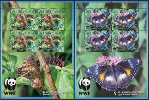Aitutaki 539-542 sheets/4, MNH. WWF 2008. Blue moon butterfly.