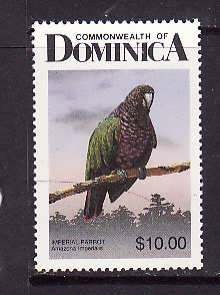 Dominica-Sc#1003-unused NH $10 Imperial Parrot-Birds-id1-1985-