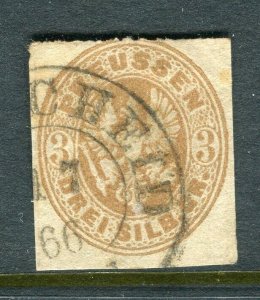 GERMANY; PRUSSIA 1860s classic rouletted issue used 3sg. value , Postmark