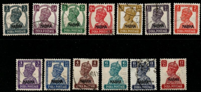 INDIA-NABHA SG105/17 1940-3 DEFINITIVE SET USED(9p DAMAGED)